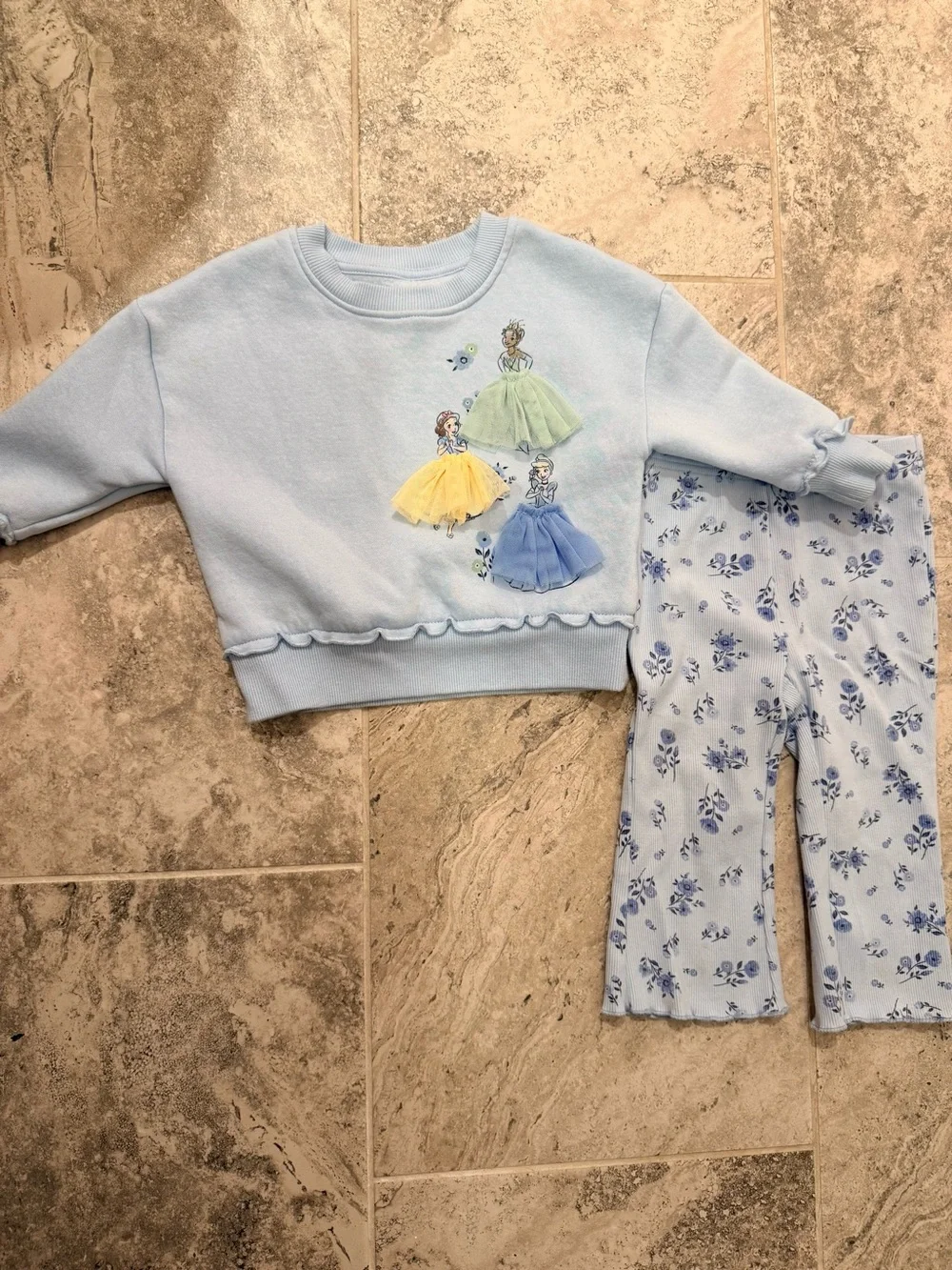 Disney Light Blue Floral Princess Pajama Set